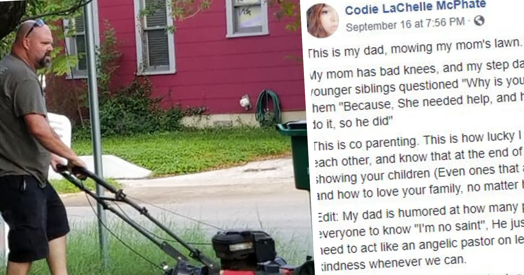 dad mowing lawn