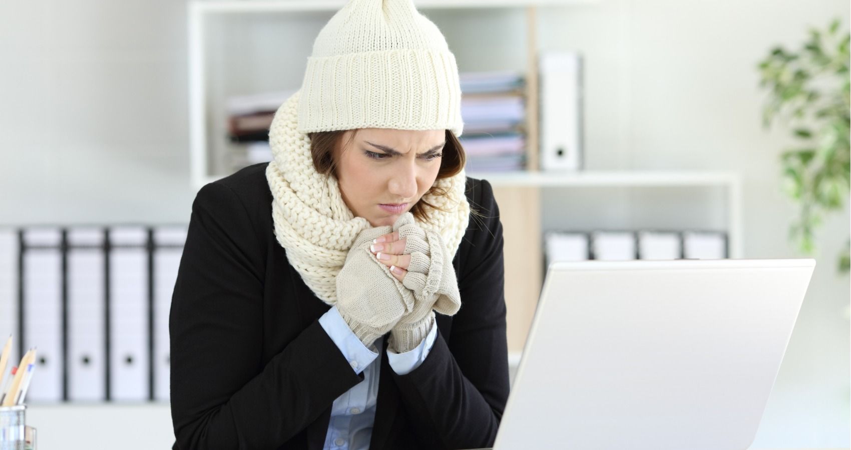 woman cold office