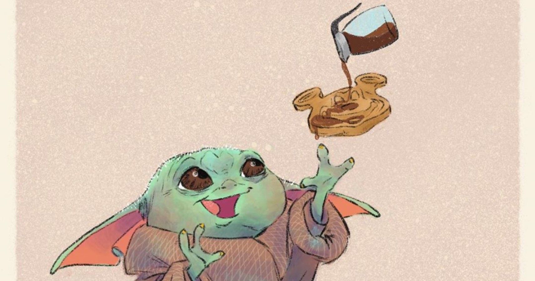 Illustrations of Baby Yoda Eating Popular Disney Snacks