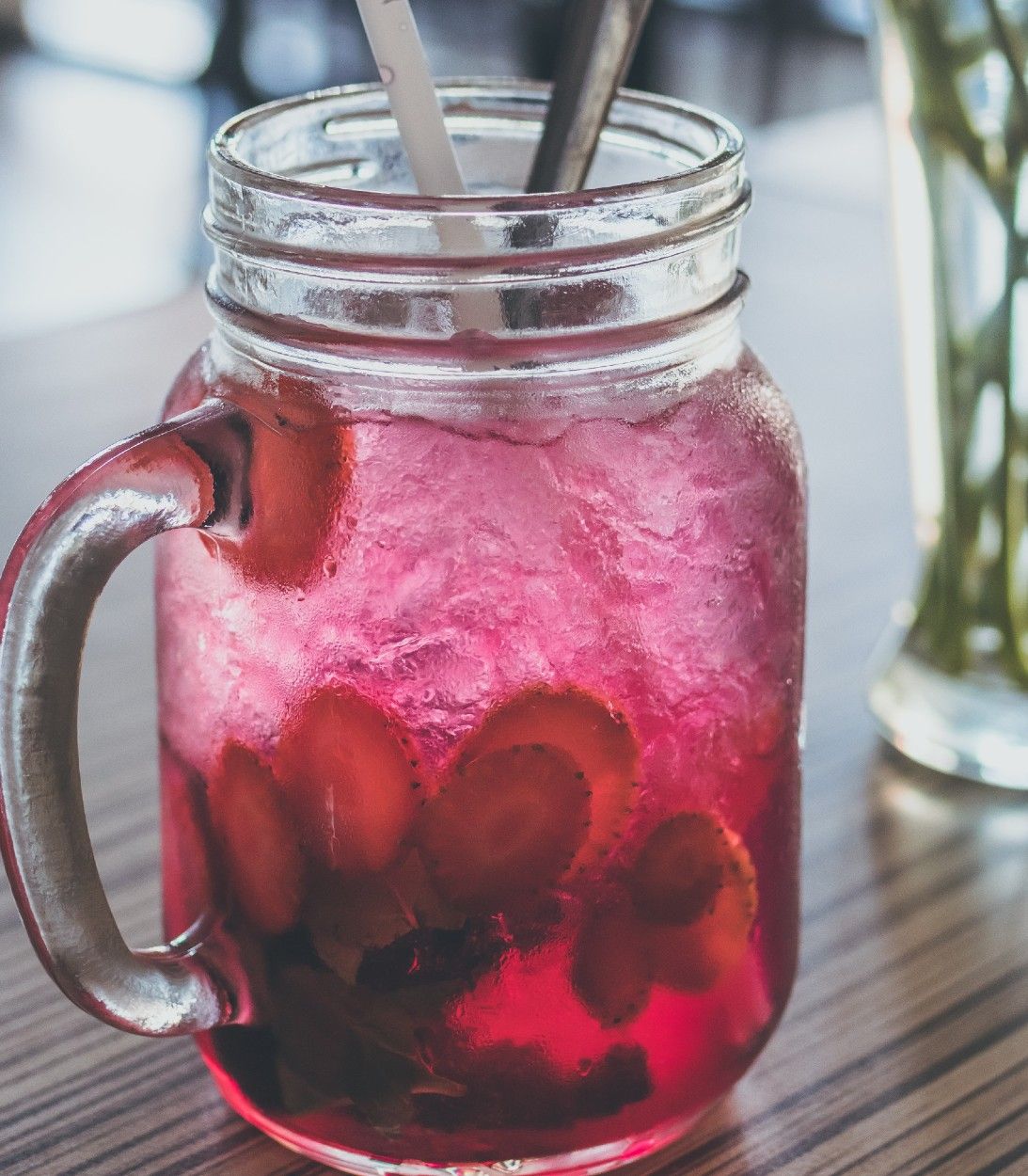 A Strawberry Drink In Mason Jar