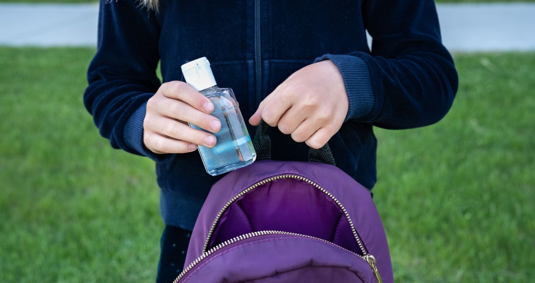 back to school with hand sanitizer