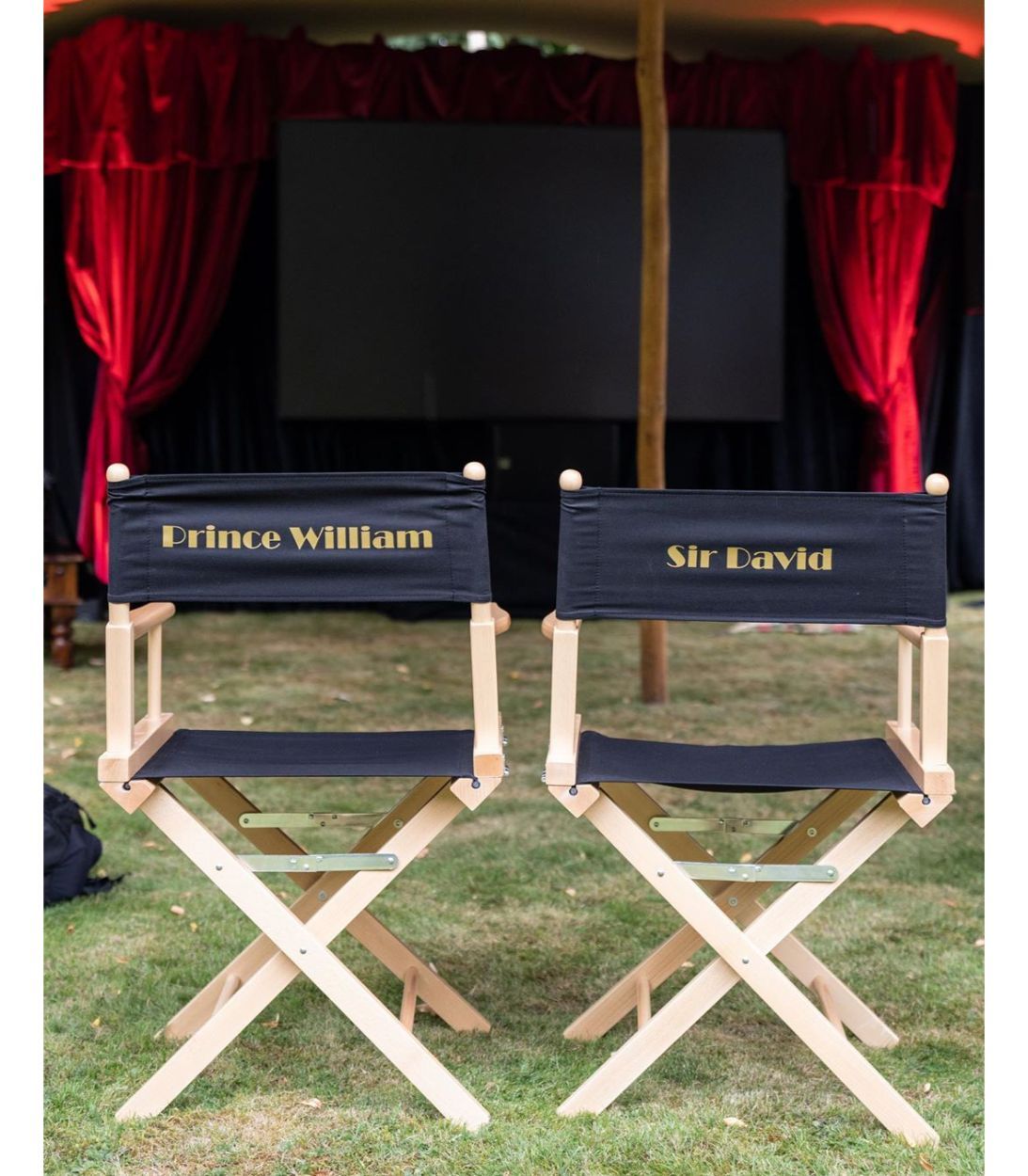 A set of two director chairs for Prince William and David Attenborough