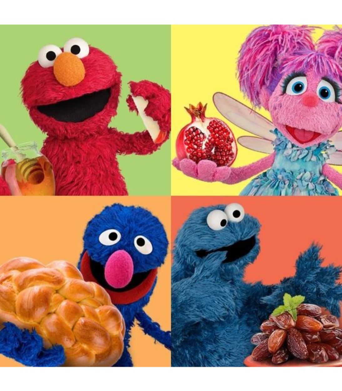 All the Sesame Street characters eat different foods