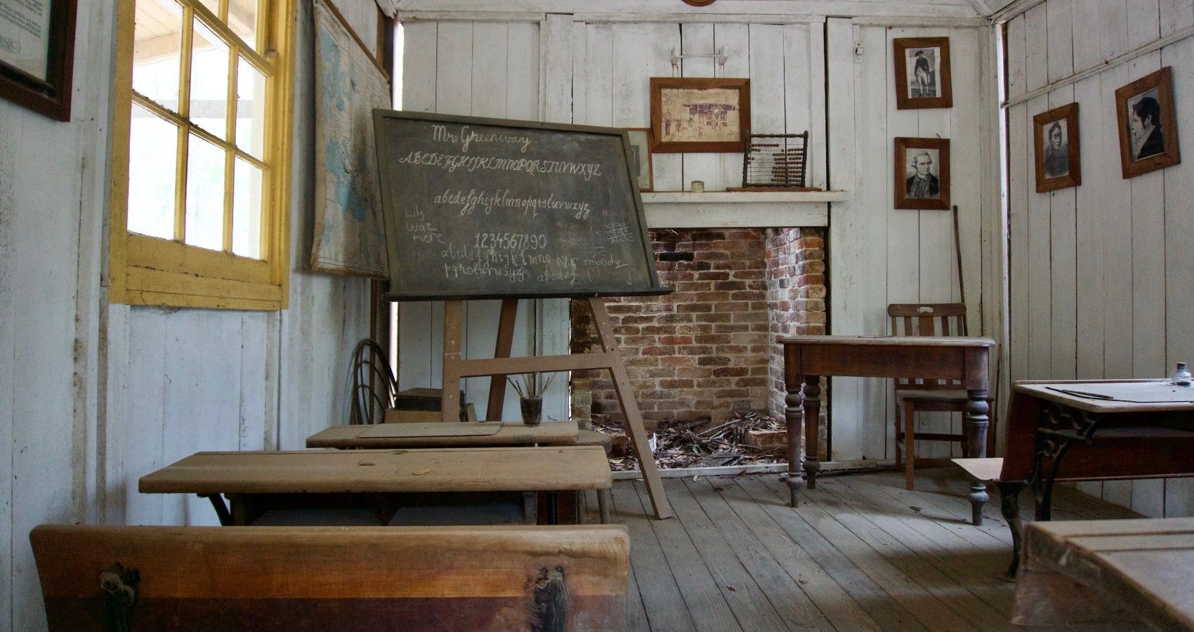 An old and abandoned school classroom