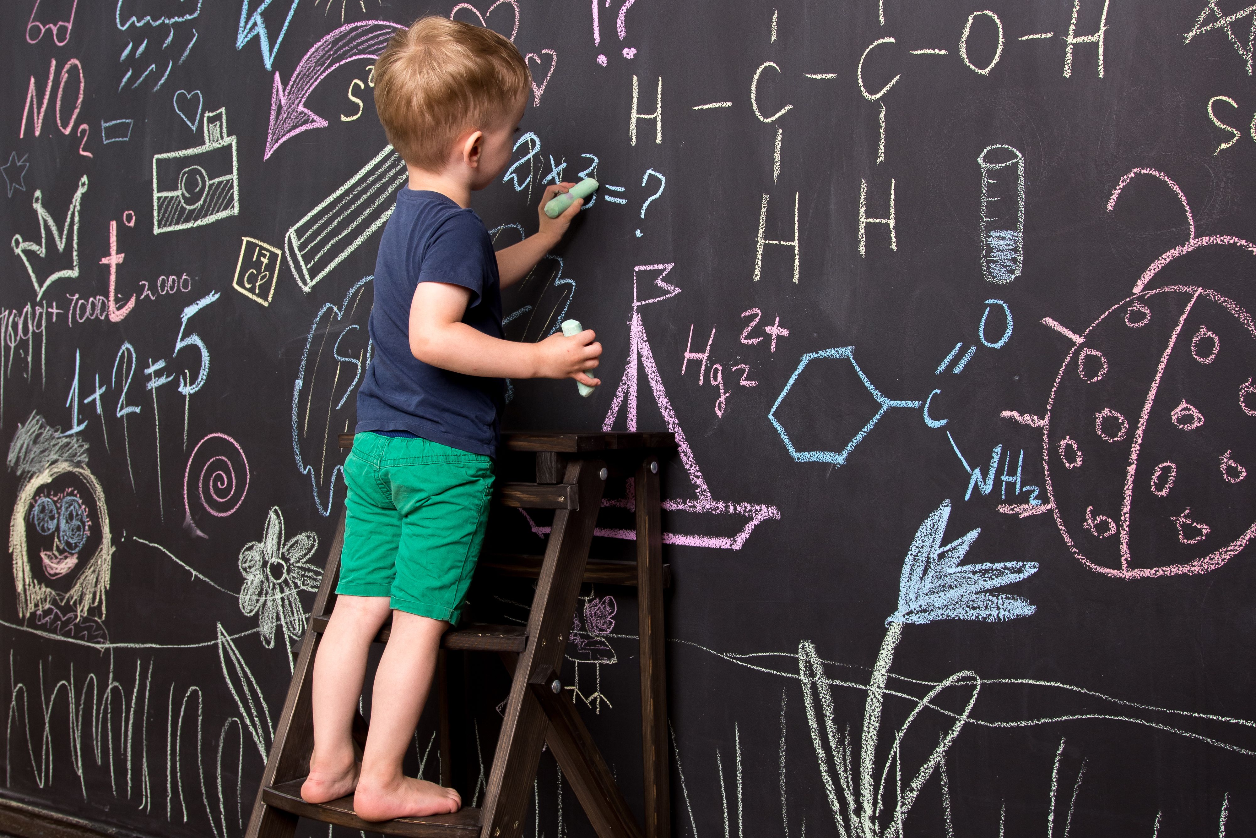 chalkboard wall boy drawing