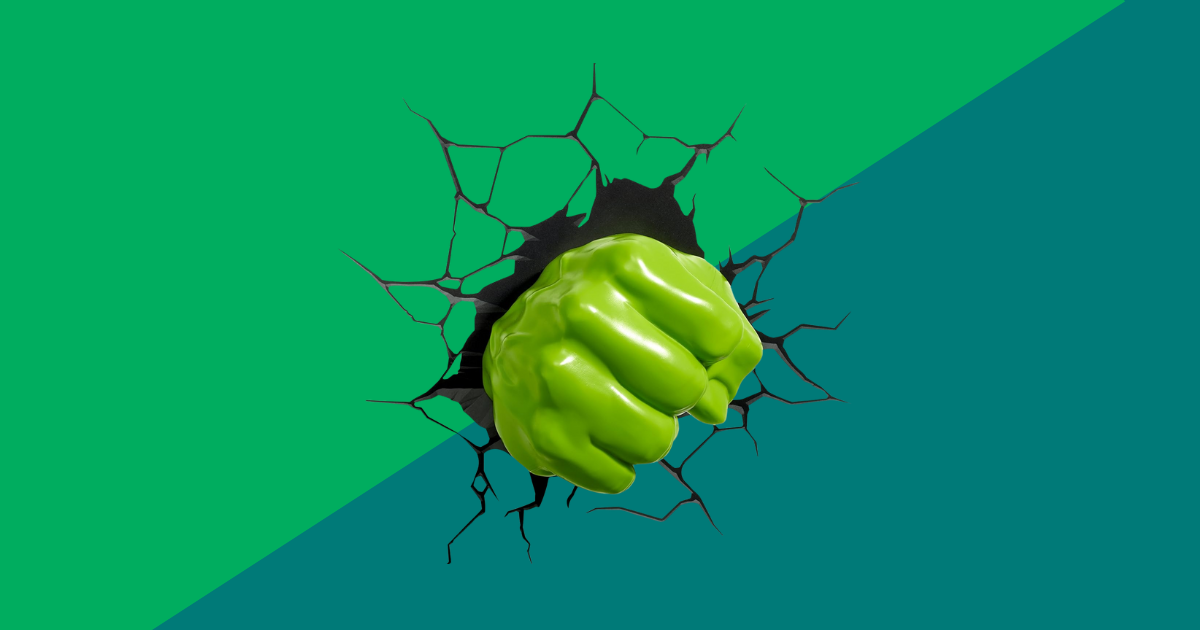 Green background with the hulk fist in the center