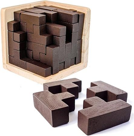 Ahyuan 3D Wooden Puzzle - Handmade Rosewood Interlocking Brain Teaser for Adults