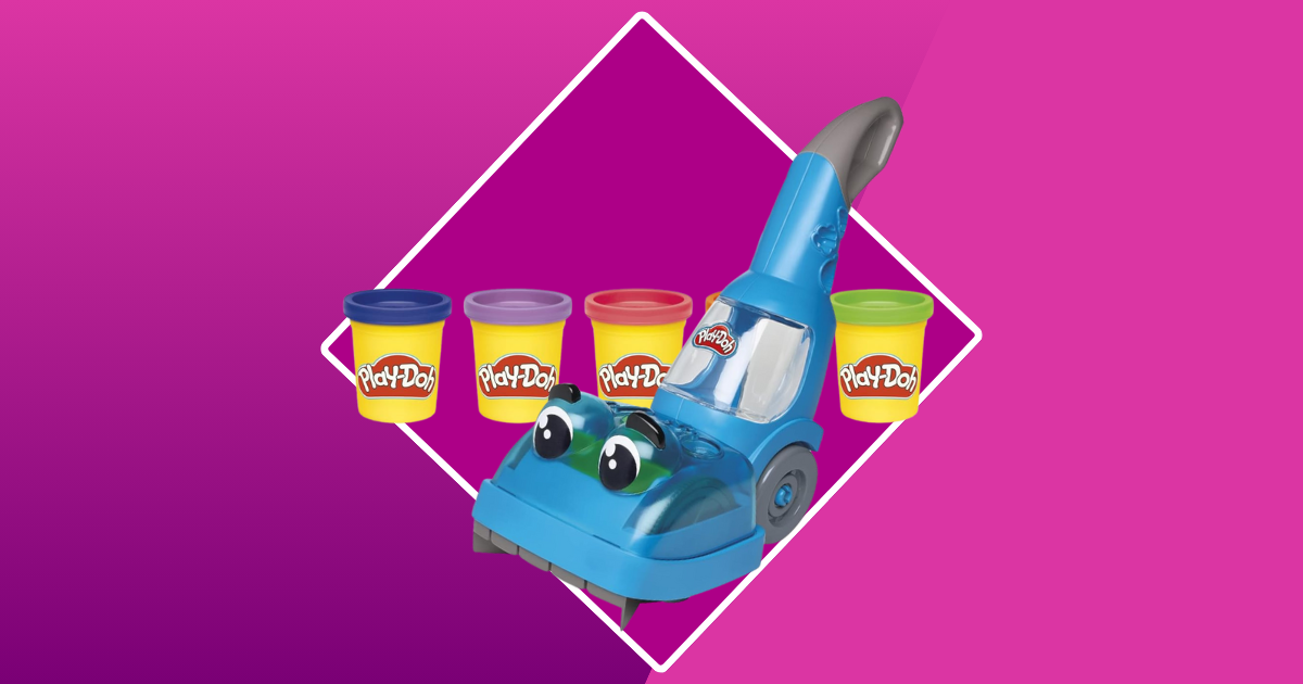 purple background with a blue toy vacuum and Play-Doh