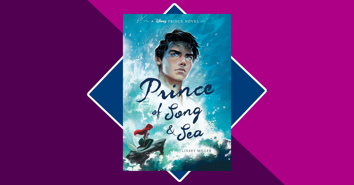 purple background with a cover of the book Prince of Song & Sea