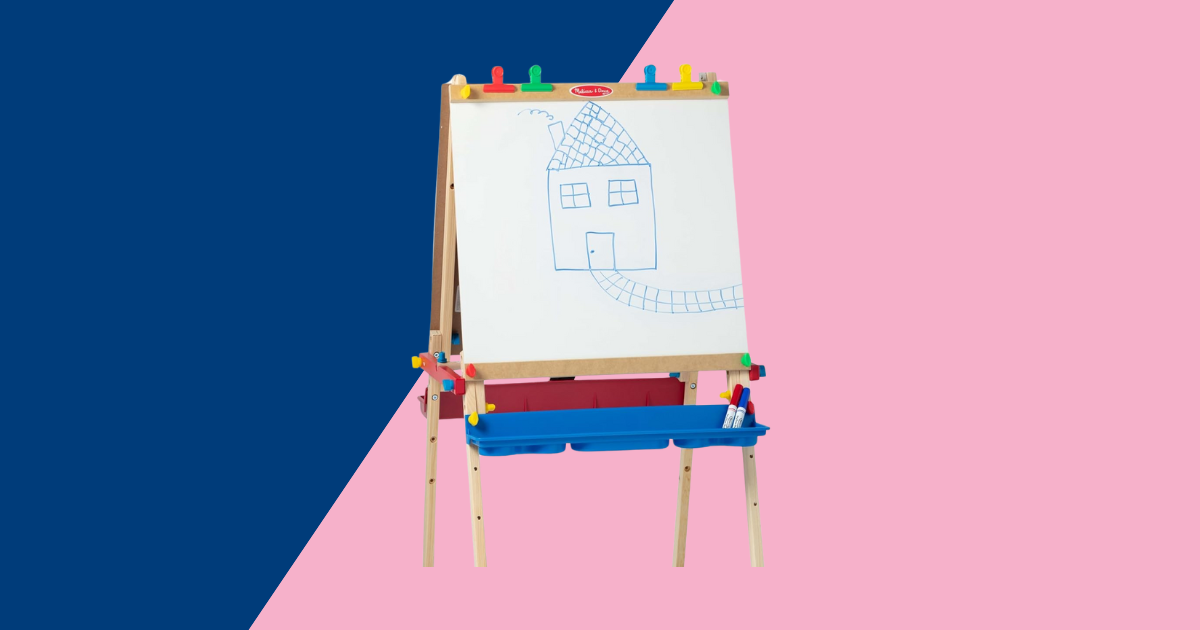 blue and pink background art easel