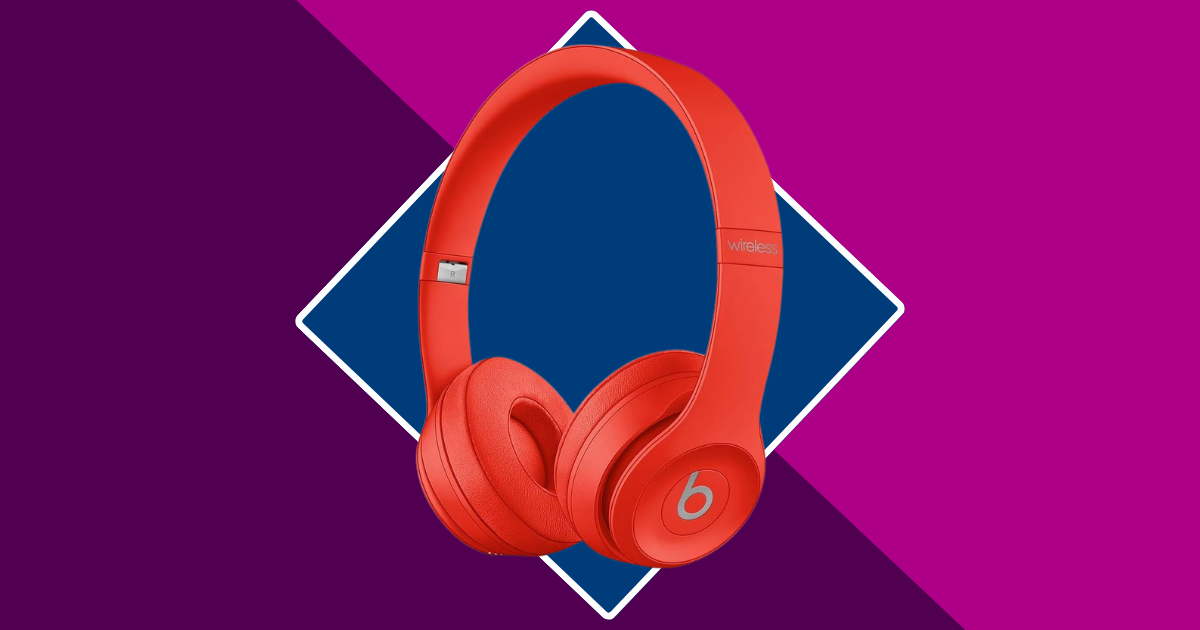 purple background with orange Beats headphones