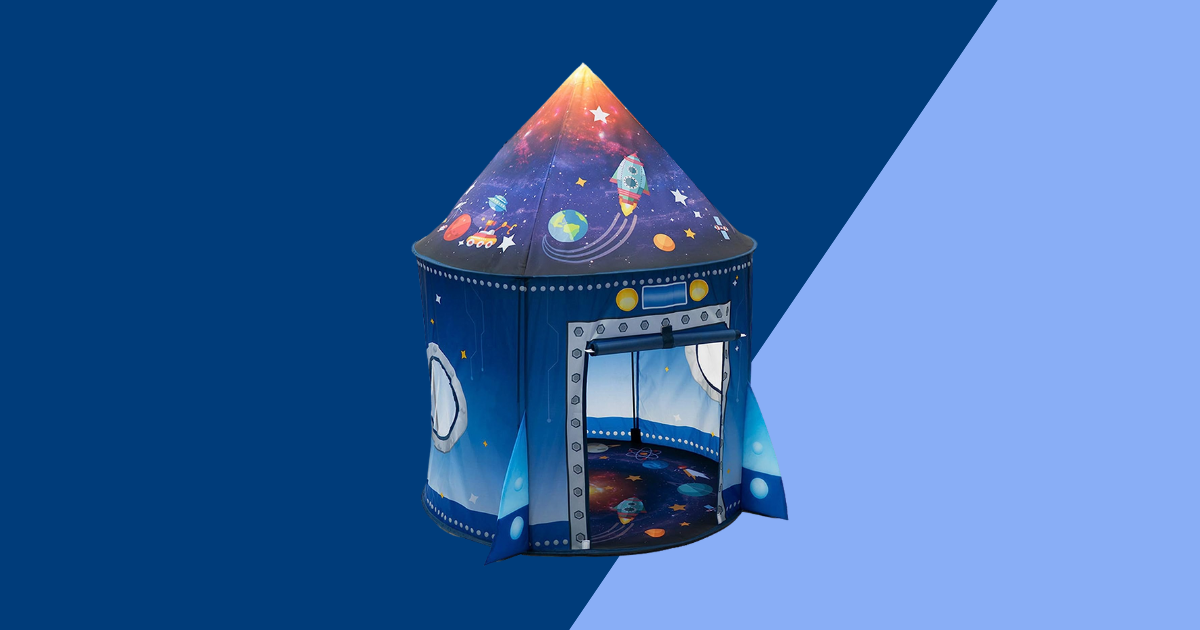 blue background with a blue space themed tent